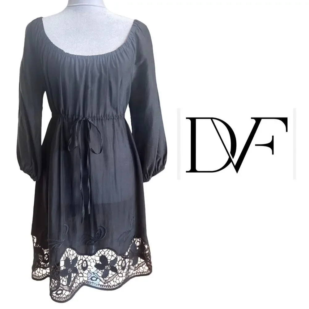 Diane Von Furstenberg Sheer Black Lace Beach cover cotton silk Medium 6 DVF